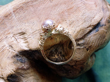 Gold Greenman Ring with Pink Pearl